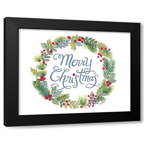 Merry Christmas Wreath Black Modern Wood Framed Art Print with Double Matting by Kater, Diane