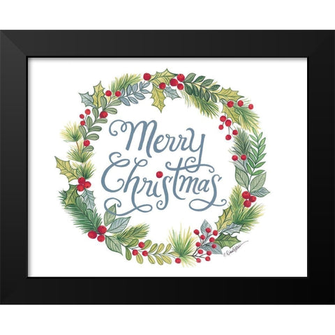 Merry Christmas Wreath Black Modern Wood Framed Art Print by Kater, Diane
