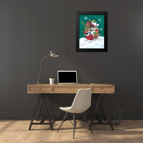 Christmas Friends Sleigh Black Modern Wood Framed Art Print by Kater, Diane