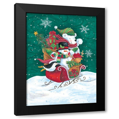 Christmas Friends Sleigh Black Modern Wood Framed Art Print by Kater, Diane