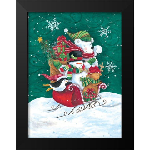 Christmas Friends Sleigh Black Modern Wood Framed Art Print by Kater, Diane