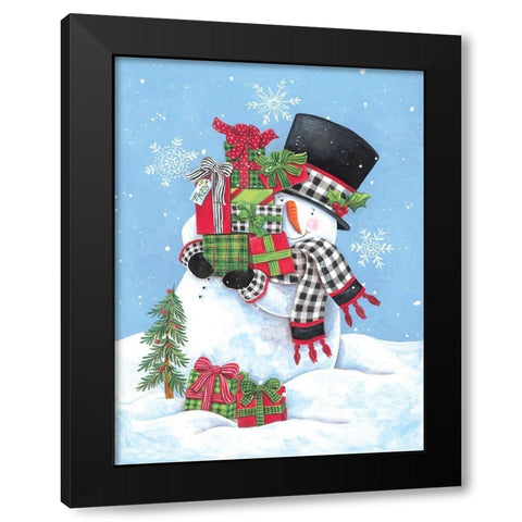 Gifting Snowman II Black Modern Wood Framed Art Print by Kater, Diane
