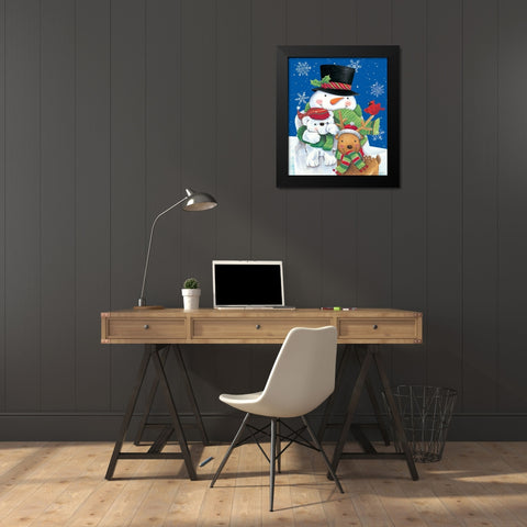 Snowman and Friends Black Modern Wood Framed Art Print by Kater, Diane