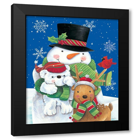 Snowman and Friends Black Modern Wood Framed Art Print by Kater, Diane