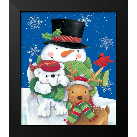 Snowman and Friends Black Modern Wood Framed Art Print by Kater, Diane