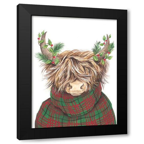 Christmas Highland Cow Black Modern Wood Framed Art Print with Double Matting by Kater, Diane