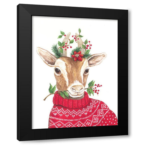 Christmas Goat Black Modern Wood Framed Art Print by Kater, Diane