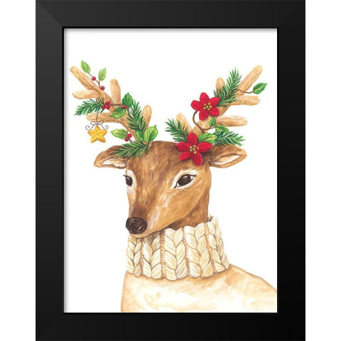 Christmas Deer Black Modern Wood Framed Art Print by Kater, Diane