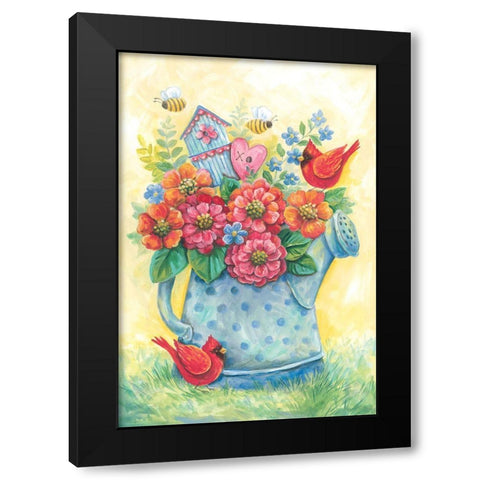 Springtime Watering Can Black Modern Wood Framed Art Print by Kater, Diane