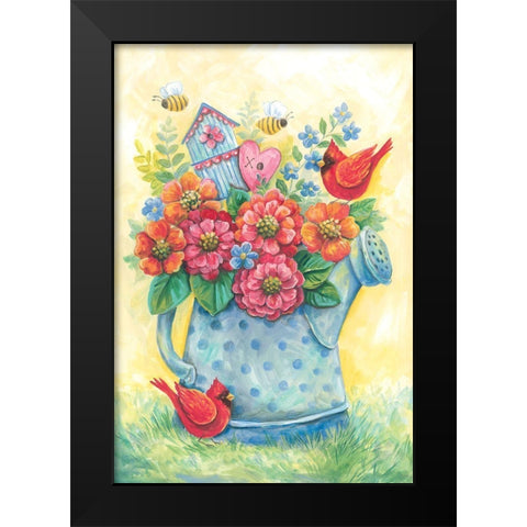 Springtime Watering Can Black Modern Wood Framed Art Print by Kater, Diane