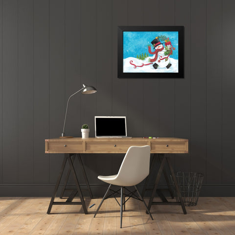 Snowman on the Run Black Modern Wood Framed Art Print by Kater, Diane