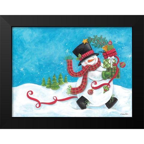 Snowman on the Run Black Modern Wood Framed Art Print by Kater, Diane