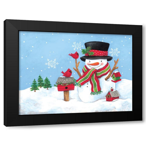 Cardinal Friend Snowman Black Modern Wood Framed Art Print by Kater, Diane