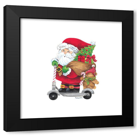 Scootin Santa Black Modern Wood Framed Art Print by Kater, Diane