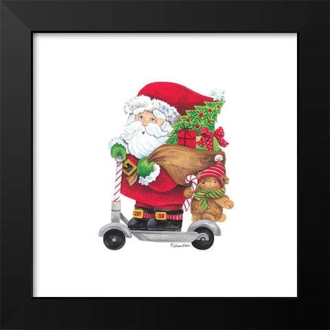 Scootin Santa Black Modern Wood Framed Art Print by Kater, Diane