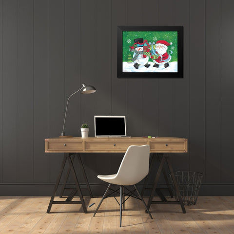 Snowman And Santa Friends Black Modern Wood Framed Art Print by Kater, Diane