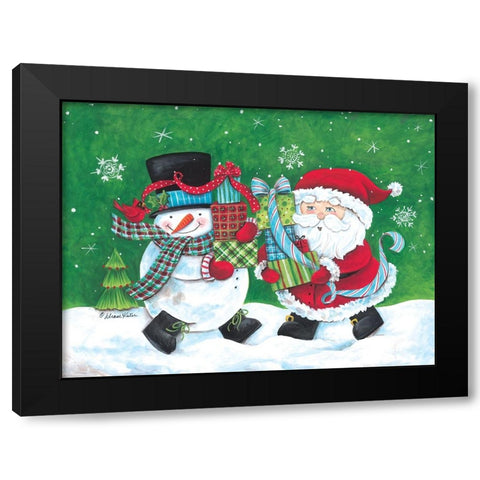 Snowman And Santa Friends Black Modern Wood Framed Art Print by Kater, Diane