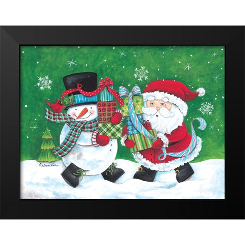 Snowman And Santa Friends Black Modern Wood Framed Art Print by Kater, Diane