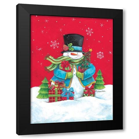 Snowman And Presents Black Modern Wood Framed Art Print with Double Matting by Kater, Diane