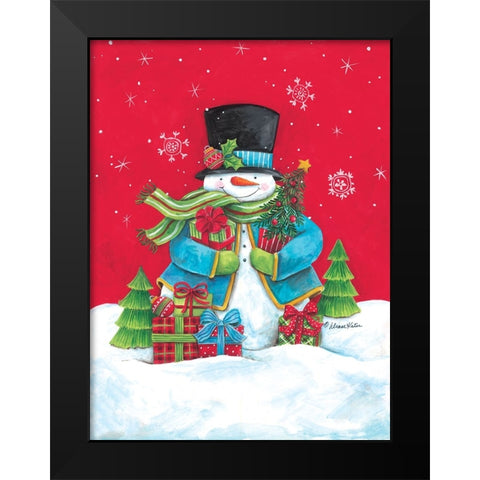 Snowman And Presents Black Modern Wood Framed Art Print by Kater, Diane