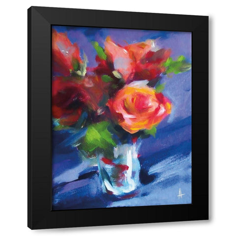 Orange Rose Black Modern Wood Framed Art Print with Double Matting by Thouthip, Anne