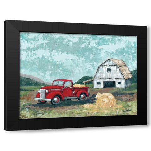 Red Truck at the Barn Black Modern Wood Framed Art Print with Double Matting by Baker, Sara