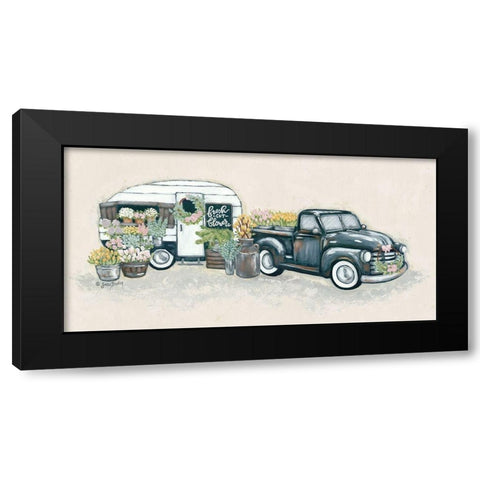 Vintage Flower Truck and Trailer Black Modern Wood Framed Art Print with Double Matting by Baker, Sara