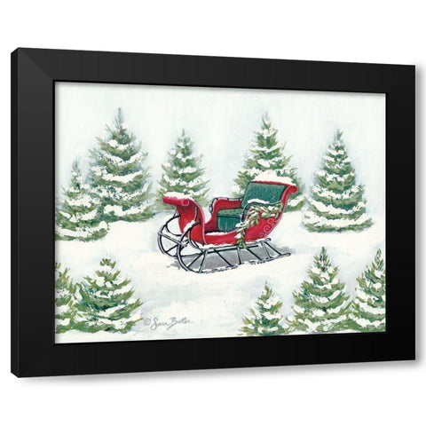 Tree Farm Sleigh Black Modern Wood Framed Art Print by Baker, Sara