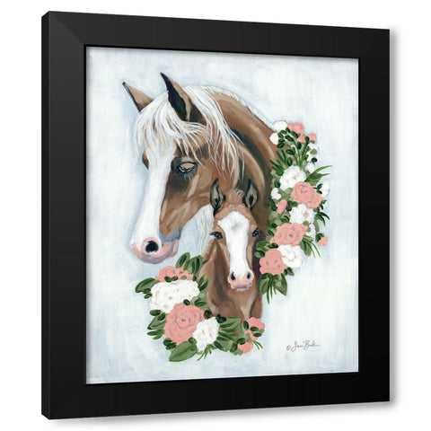 Floral Ponies Black Modern Wood Framed Art Print by Baker, Sara
