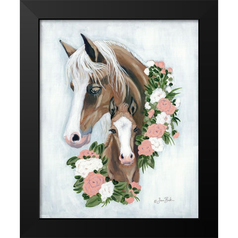Floral Ponies Black Modern Wood Framed Art Print by Baker, Sara