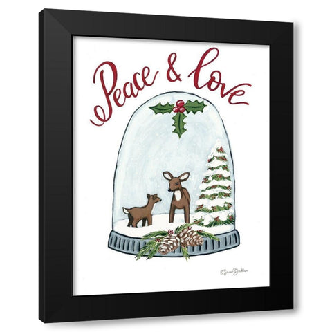 Peace and Love Deer Black Modern Wood Framed Art Print by Baker, Sara