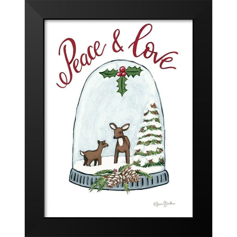 Peace and Love Deer Black Modern Wood Framed Art Print by Baker, Sara