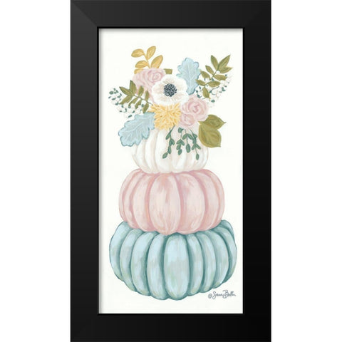 Floral Pumpkins Black Modern Wood Framed Art Print by Baker, Sara