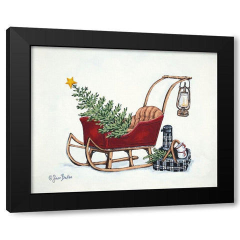 Winter Sleigh Picnic   Black Modern Wood Framed Art Print by Baker, Sara