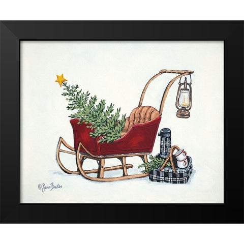 Winter Sleigh Picnic   Black Modern Wood Framed Art Print by Baker, Sara