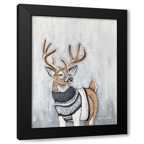 Stag in Sweater Black Modern Wood Framed Art Print by Baker, Sara