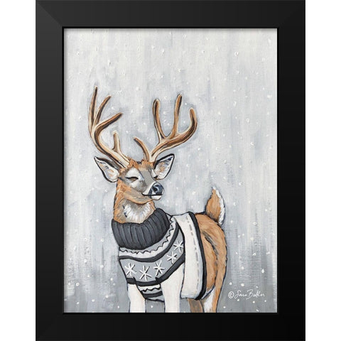 Stag in Sweater Black Modern Wood Framed Art Print by Baker, Sara