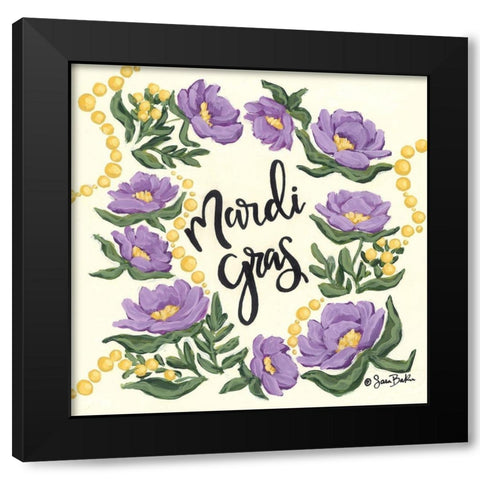 Floral Mardi Gras Black Modern Wood Framed Art Print with Double Matting by Baker, Sara