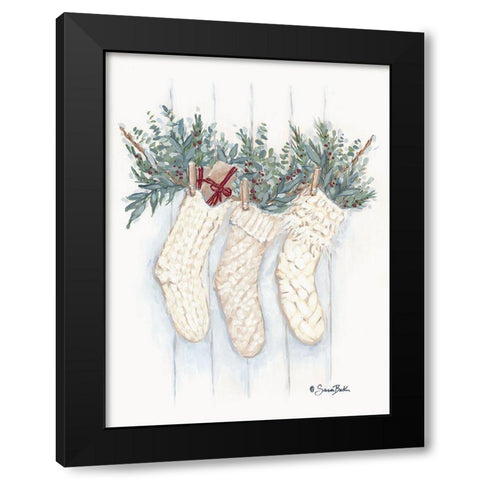 Boho Christmas Stockings Black Modern Wood Framed Art Print with Double Matting by Baker, Sara