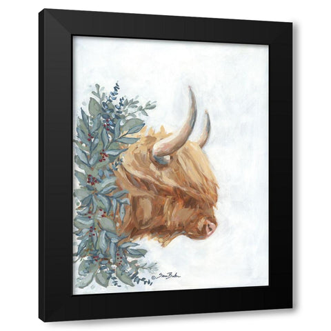 Highlander Winter Wishes Black Modern Wood Framed Art Print with Double Matting by Baker, Sara