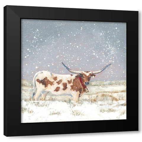 Longhorn Holiday   Black Modern Wood Framed Art Print by Baker, Sara