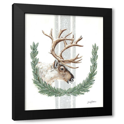 Arctic Winter Reindeer   Black Modern Wood Framed Art Print by Baker, Sara
