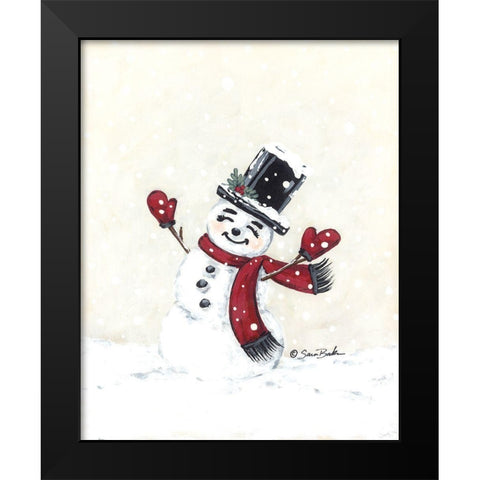 Jolly Red Snowman Black Modern Wood Framed Art Print by Baker, Sara