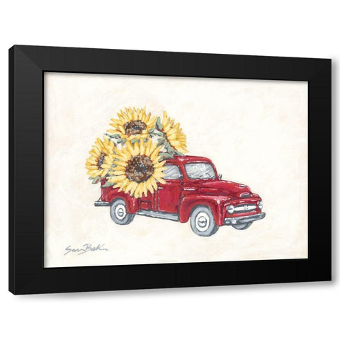 Sunflower Farm Truck Black Modern Wood Framed Art Print with Double Matting by Baker, Sara