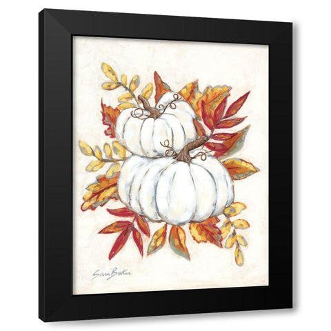 White Pumpkin Fall Foliage Black Modern Wood Framed Art Print with Double Matting by Baker, Sara