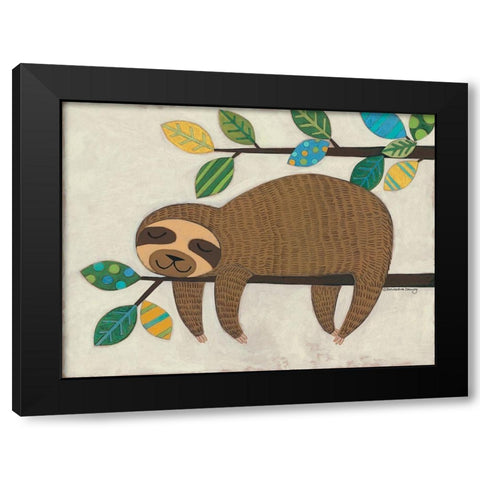 Sleeping Sloth Black Modern Wood Framed Art Print by Deming, Bernadette