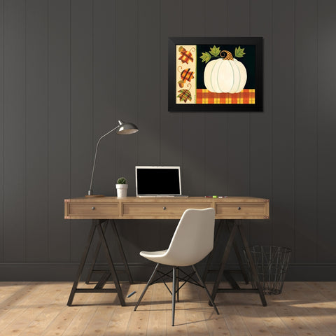 White Pumpkin, Leaves and Acorns Black Modern Wood Framed Art Print by Deming, Bernadette
