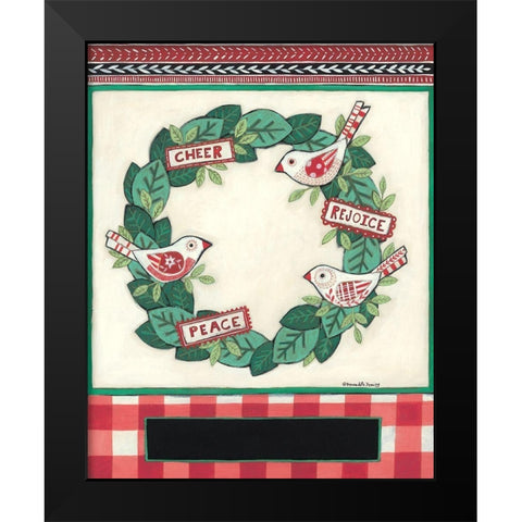 Cheer Peace Rejoice Wreath Black Modern Wood Framed Art Print by Deming, Bernadette