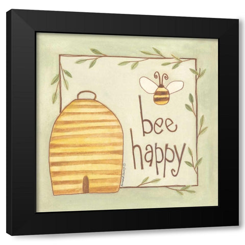 Bee Happy Black Modern Wood Framed Art Print by Deming, Bernadette