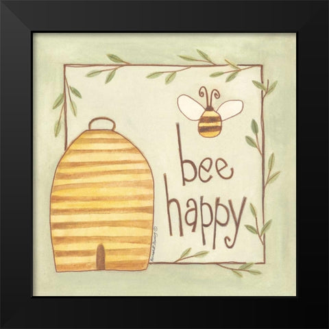 Bee Happy Black Modern Wood Framed Art Print by Deming, Bernadette